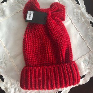 NWT f21 red knit bow beanie